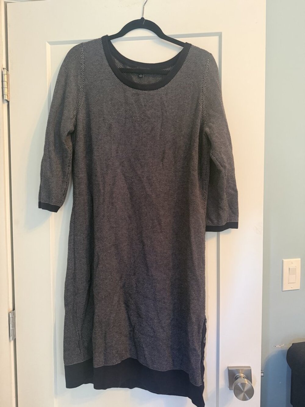 Ann Taylor Gray Plum Textured Knit Sweater Dress 3/4 Sleeve Size L